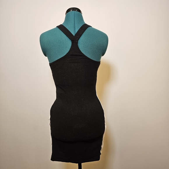 Garage black with side white stripe stretch knit bodycon mini dress size S US - Picture 4 of 7